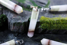 Load image into Gallery viewer, Pink Banded Onyx Pointed Pendant with Sterling Silver Chain
