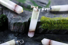 Load image into Gallery viewer, Pink Banded Onyx Pointed Pendant with Sterling Silver Chain
