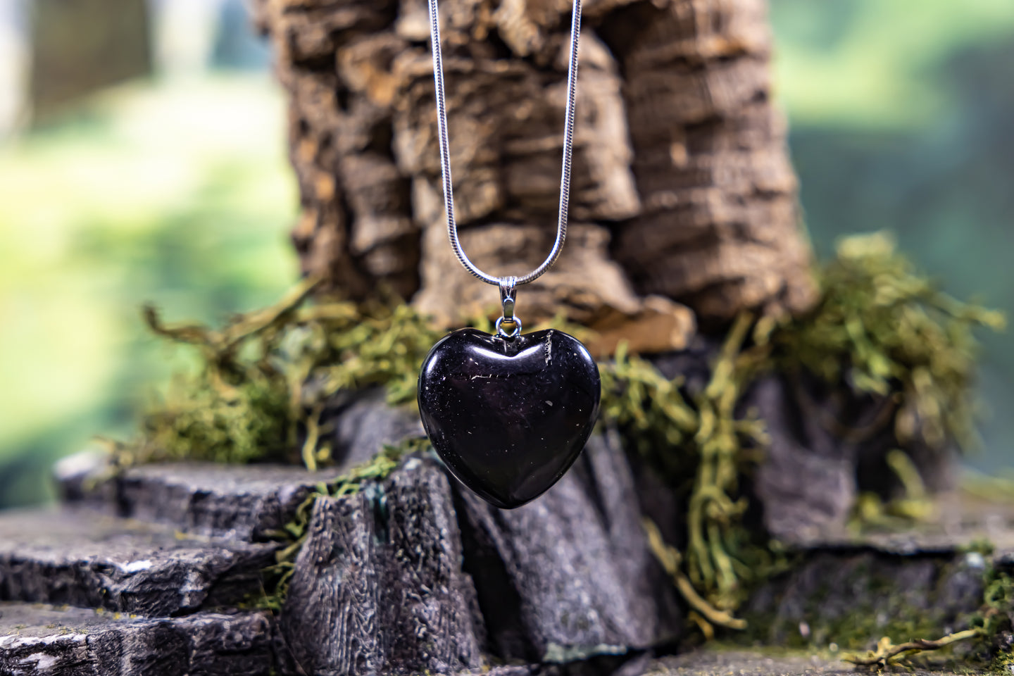 Heart-Shaped Shungite Pendant with Sterling Silver Chain