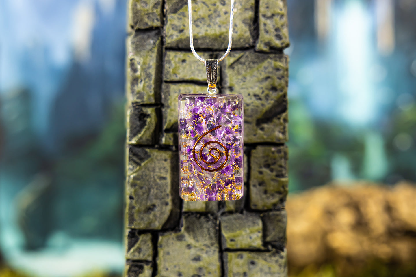 Amethyst Orgone Pendant with Sterling Silver Chain